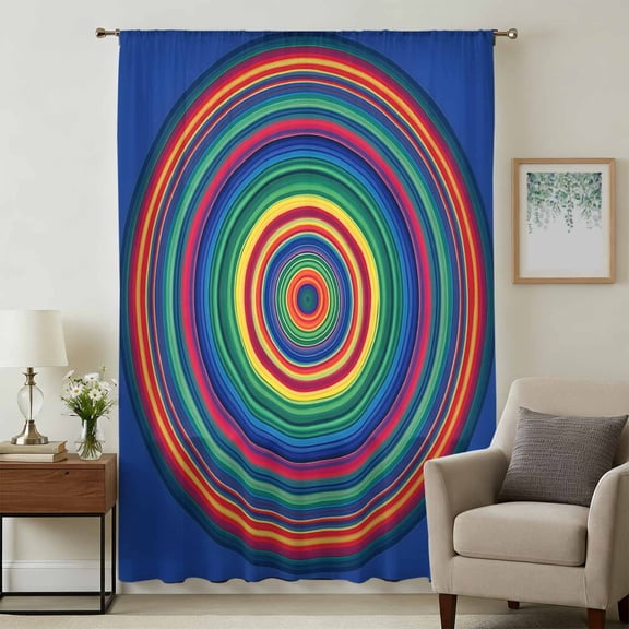 Colorful Circle Sheer Curtains 45 Inches Long, Stripes Farmhouse Modern Rainbow Light Filering Curtains, Breathable Simi Curtain Privacy Drapes for Kitchen Bathroom Lightweight Small Window Treatment