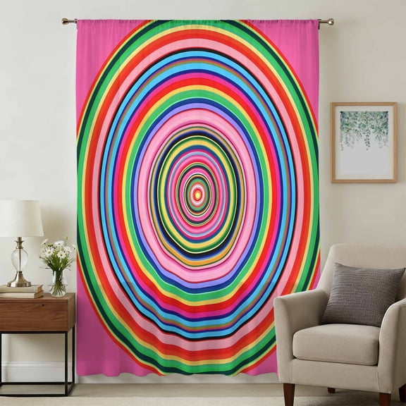 Colorful Circle Sheer Curtains 45 Inches Long, Stripes Modern Farmhouse Art Rainbow Light Filering Curtains, Breathable Simi Curtain Privacy Drapes for Kitchen Bathroom Small Window Treatment