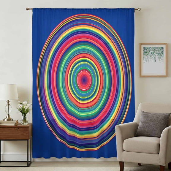 Colorful Circle Sheer Curtains 45 Inches Long, Stripes Rainbow Farmhouse Modern Light Filering Curtains, Breathable Simi Curtain Privacy Drapes for Kitchen Bathroom Lightweight Small Window Treatment