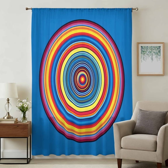 Colorful Circle Sheer Curtains 54 Inches Long, Modern Rainbow Art Farmhouse Light Filering Curtains, Breathable Simi Curtain Privacy Drapes for Kitchen Bathroom Lightweight Small Window Treatment