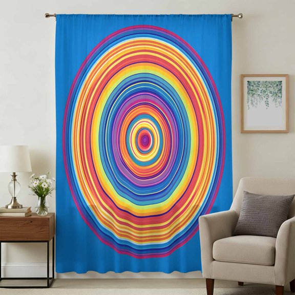 Colorful Circle Sheer Curtains 72 Inches Long, Modern Farmhouse Art Rainbow Light Filering Curtains, Breathable Simi Curtain Privacy Drapes for Living Room Bedroom Lightweight Window Treatment