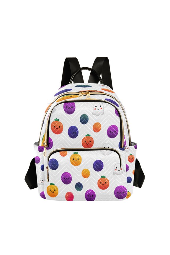Colorful Circle Specters Halloween Cute Pumpkin Quilted Backpack Fashion Daypack Commuter Bag for Women 8.5 L