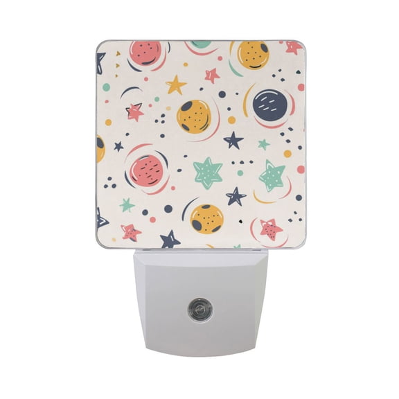 Colorful Circle Stars Dots LED Night Light with Smart Sensor Plug Into Wall Dusk to Dawn 2 packs