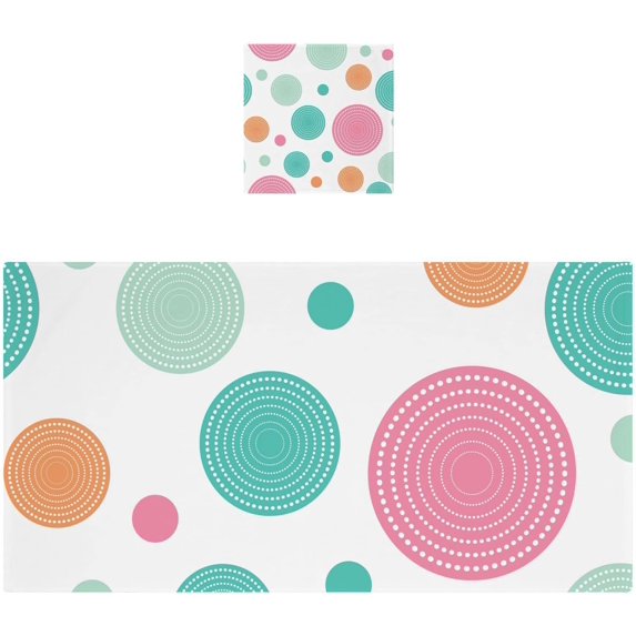 Colorful Circles Cotton Towel Set 2 Piece, 1 Bath Towels 1 Washcloth, Soft Fast Dry Super Absorbent Face Hand Towel for Bathroom Hotel Gym Spa and Beach