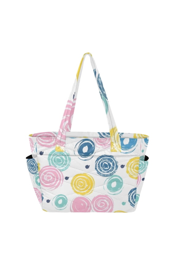 Colorful Circles Swirl Women's Quilted Tote HandBag Beach Bag Shoulder Bag with Luggage Strap 18L for Commute Gym Travel