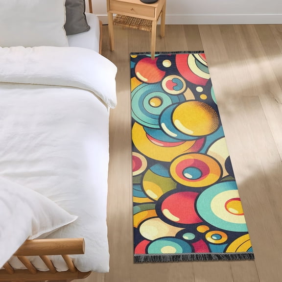 Colorful Circles and Ball Runner Area Rug 2x6 Soft Non-Slip Washable Bedside Carpet for Hallway Bedroom Living Room Home Decor
