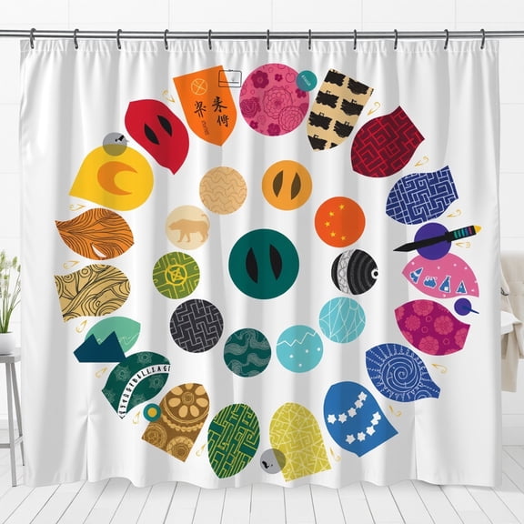 Colorful Circular Design Shower Curtain - Abstract & Patterned Circles Gear-like Arrangement White Background