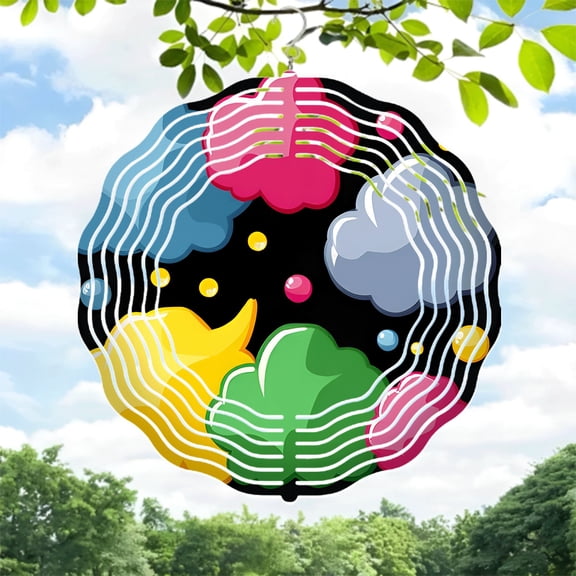 Colorful Circular Metal Hanging Wind Spinners & Chimes - Vibrant Cloud Design with Neural Pathways for Yard & Garden Decor