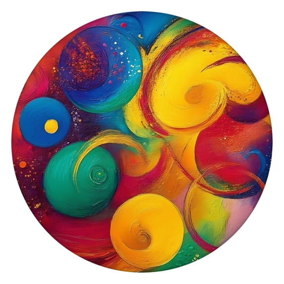 Colorful Circular Pattern Round Fitted Tablecloth with Elastic Edge,Dining Table Cover Waterproof,Outdoor Round Tablecloth for Camping,Dining,Indoor and Outdoor
