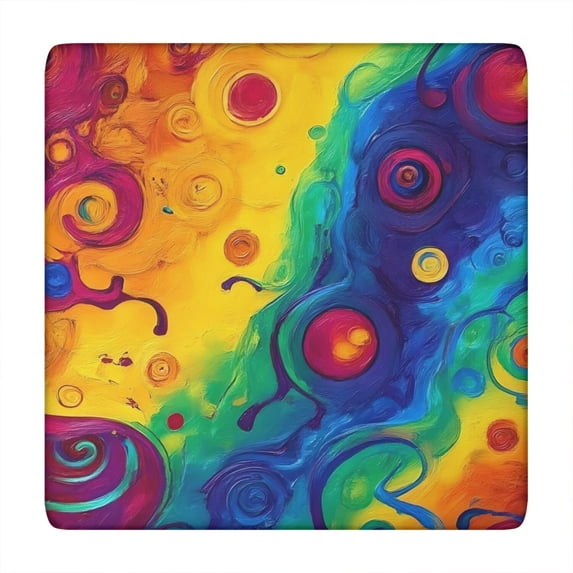 Colorful Circular Pattern Square Fitted Tablecloth with Elastic Edge,Square Table Cover,Washable Elastic Table Cover for Home Kitchen Party Decor 34"x34"