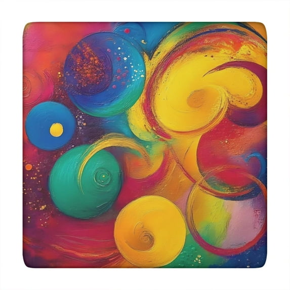 Colorful Circular Pattern Square Fitted Tablecloth with Elastic Edge,Square Table Cover,Washable Elastic Table Cover for Home Kitchen Party Decor 34"x34"
