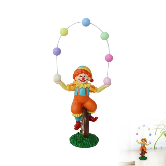 Colorful Circus Clown Resin Figurine, Juggling Ball on Unicycle, Indoor Outdoor Garden Decor, 7.2"x3.4"x1.8" for Kids Room and Patio
