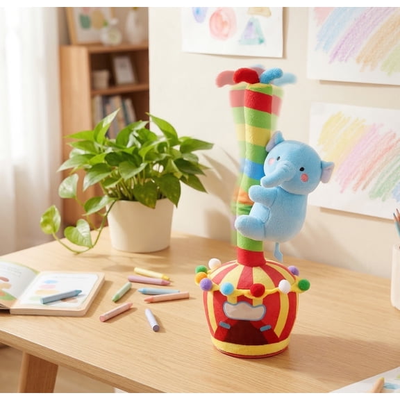 Colorful Circus Rotating Plush Toys, Stuffed Monkey Plush, Interactive Student Toys, Birthday Gift, 13X5X13 in Electric Climbing Animal Stick Circus Series for Playroom