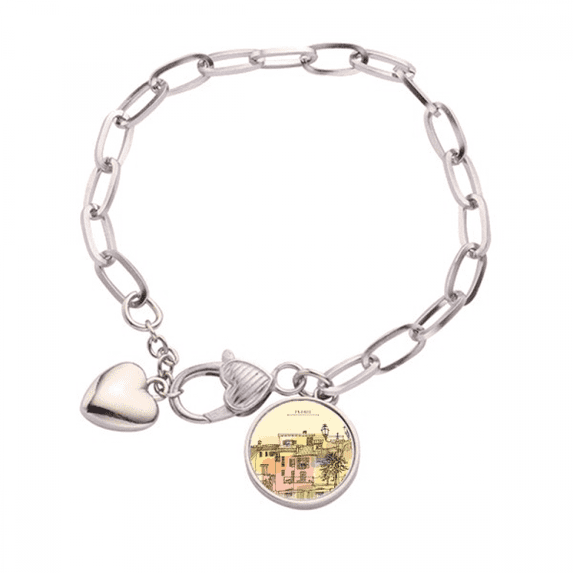 Colorful City France Painting Heart Chain Bracelet Jewelry Charm Fashion