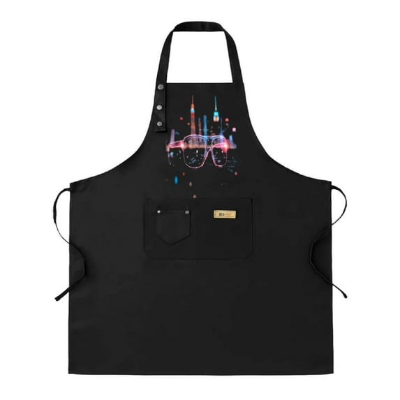 Colorful City Skyline Graphic Adjustable Bib Apron with 2 Pockets - Stylish Cooking Apron for Men & Women Perfect for Chefs