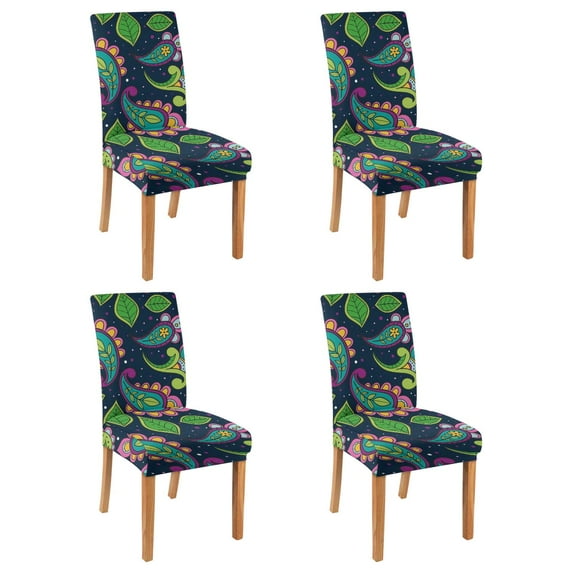 Colorful Classic Paisley Vintage Dining Chair Covers Set of 4 Bohemian Floral Ethnic Retro Decorative Pattern Washable Polyester Stretch Slipcovers Removable Protector for Farmhouse Decor
