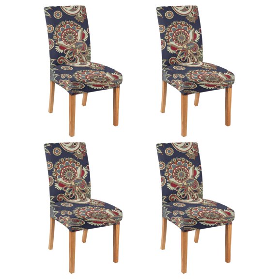Colorful Classic Paisley Vintage Dining Chair Covers Set of 4 with Bohemian Floral Ethnic Retro Pattern Washable Polyester Stretch Slipcovers Removable Protector for Farmhouse Dining Room