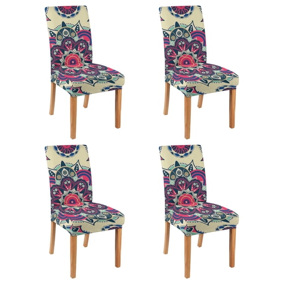 Colorful Classic Paisley Vintage Dining Chair Covers Set of 4 Bohemian Floral Ethnic Retro Pattern Washable Polyester Stretch Slipcovers Removable Protector for Elegant Decor