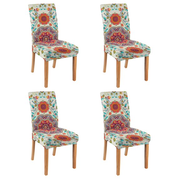 Colorful and Classic Paisley Vintage Dining Chair Covers Set of 4 Featuring Bohemian Floral Ethnic Retro Patterns Washable Polyester Stretch Slipcovers Removable Protector for Chic Home Decor
