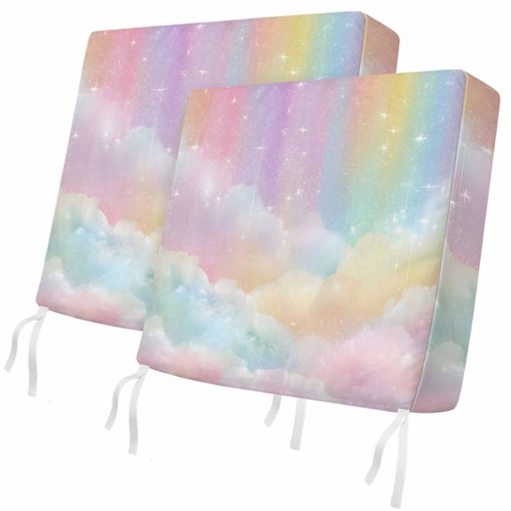 Colorful Cloud Rainbow Outdoor Cushion Covers Set of 2,Waterproof Patio Seat Cushion Slipcover Dreamy Cloud Sky Star Washable Replacement Furniture Protector for Couch Sofa Chair,20x18in