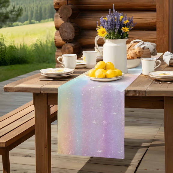 Colorful Cloud Rainbow Table Runner 13x36in Non-Slip Cotton Linen Table Runners, Dreamy Cloud Sky Star Dresser Scarves TableRunner for Dinner Kitchen Dining Wedding Party
