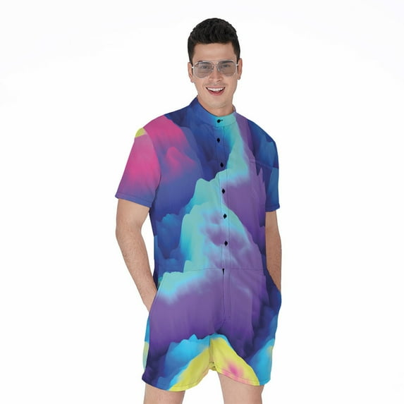 Colorful Cloud Short Sleeve Men'S Rompers Casual Summer Jumpsuits Outfit