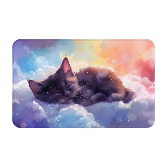 Colorful Cloud Sleeping Cat Front Door Mat, Indoor Mats for Bedroom