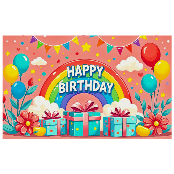 Colorful Cloud Star Balloon Rainbow Happy Birthday Banner Party Decoration Backdrop for Birthday Party Celebrations Photography Props Kids Parties