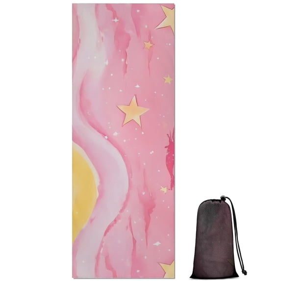 Colorful Cloud Star Pattern Hot Yoga Mat Towel Non Slip for Hot Yoga - Quick-Drying Yoga Mat Cover with 4 Corner Pockets with Travel Bag - Hot Yoga Towel Non Slip 74"x26"