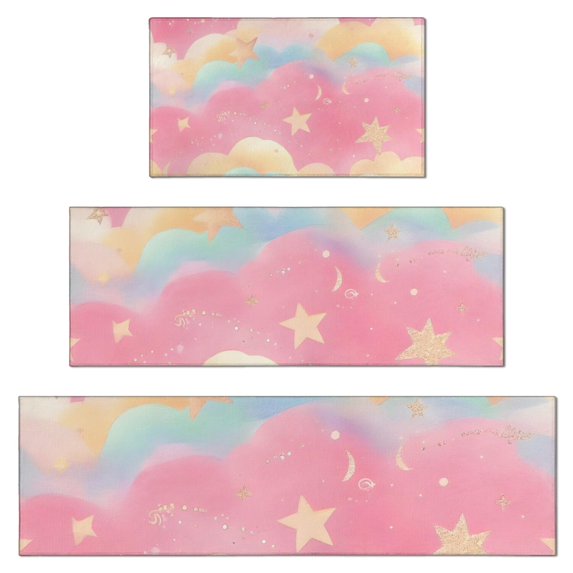 Colorful Cloud Star Pattern Kitchen Rugs Sets Of 3,Kitchen Runner Rugs Non Skid Washable,Decorative Kitchen Floor Mats for Kitchen,Sink,Laundry,17"x30"+ 17"x47" + 17"x59"