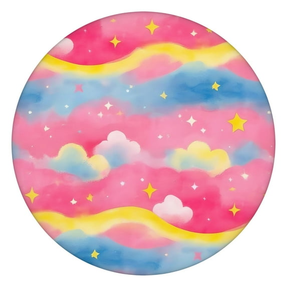 Colorful Cloud Star Pattern Round Fitted Tablecloth with Elastic Edge,Dining Table Cover Waterproof,Outdoor Round Tablecloth for Camping,Dining,Indoor and Outdoor