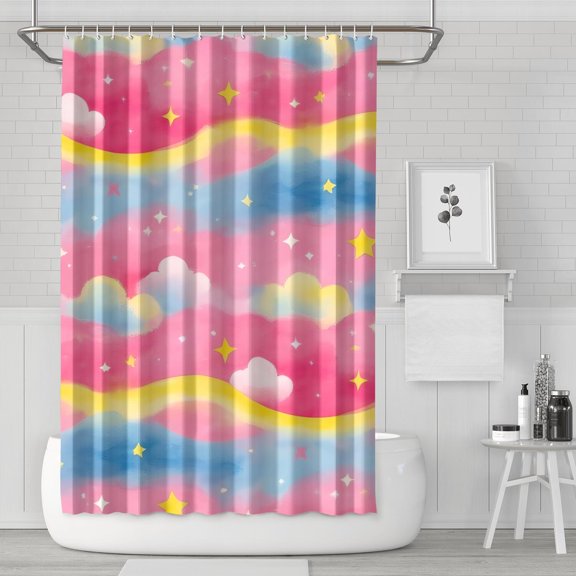 Colorful Cloud Star Pattern Shower Curtain 72"x72" ,Bathroom Decorative Shower Curtains Set with 12 Hooks,Modern Waterproof Washable Shower Curtain