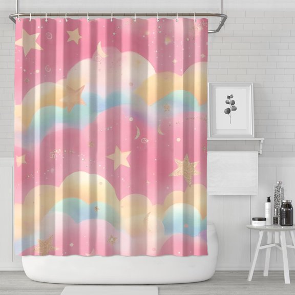 Colorful Cloud Star Pattern Shower Curtain 72"x84" ,Bathroom Decorative Shower Curtains Set with 12 Hooks,Modern Waterproof Washable Shower Curtain