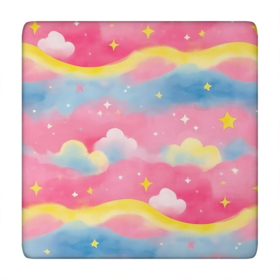 Colorful Cloud Star Pattern Square Fitted Tablecloth with Elastic Edge,Square Table Cover,Washable Elastic Table Cover for Home Kitchen Party Decor 34"x34"