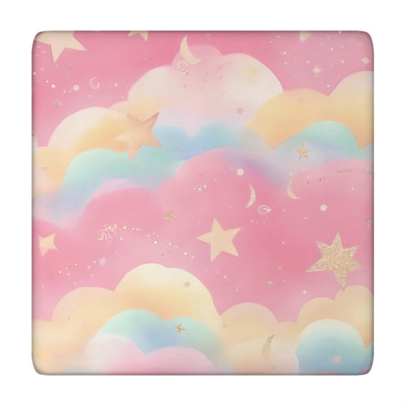 Colorful Cloud Star Pattern Square Fitted Tablecloth with Elastic Edge,Square Table Cover,Washable Elastic Table Cover for Home Kitchen Party Decor 34"x34"
