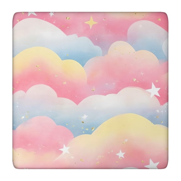 Colorful Cloud Star Pattern Square Fitted Tablecloth with Elastic Edge,Square Table Cover,Washable Elastic Table Cover for Home Kitchen Party Decor 36"x36"