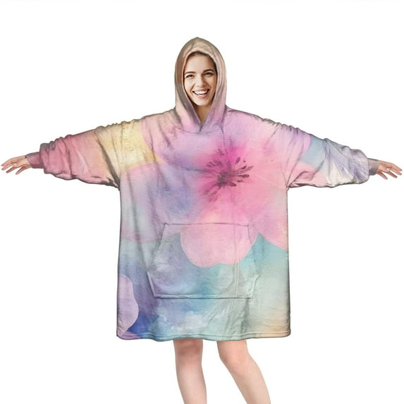 Colorful Cloud Star Tie Dye Pattern Wearable Oversized Blanket,Wearable Blanket Hoodie for Adults,Cozy Hooded Blankets with Super Pockets,Super Warm Fuzzy Pullover for Women & Men