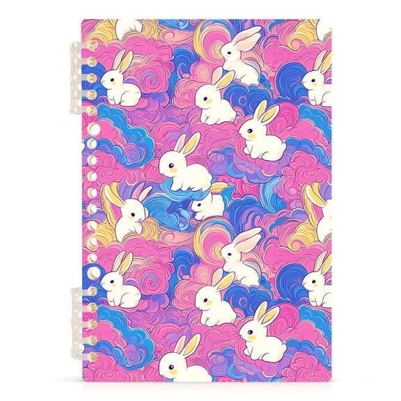 Colorful Cloud with Cute Bunnies Notebooks 1-subject Journal 60 Sheets A5 College Ruled Paper Detachable Ring 8.3"x5.7"