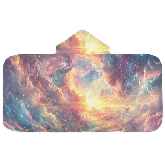 Colorful Cloud with Sunrise Hooded Beach Towel Kids Bath Towels Quick Dry for Pool Swiming 50" x 23.5" Microfiber Soft Bathrobe