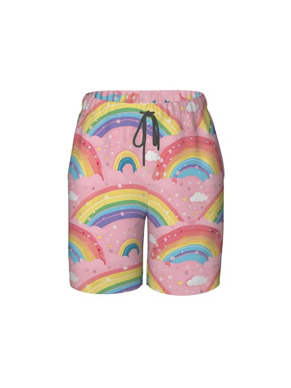 Colorful Clouds Beach Pants Teen Shorts with Mesh Lining and Drawstring