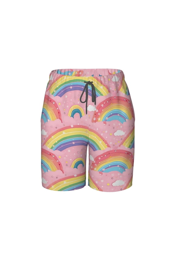 Colorful Clouds Beach Pants Teen Shorts with Mesh Lining and Drawstring