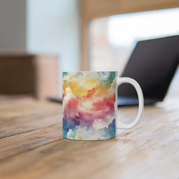 Colorful Clouds Ceramic Mug, Cloudy Pattern Coffee Cup, Watercolor Clouds Mug, Abstracloudeamless Pattern Mug.