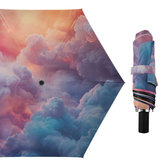 Colorful Clouds Dreamy Colors All Weather Umbrella Triple Folding Parasol 6 Ribs UV Protection Portable