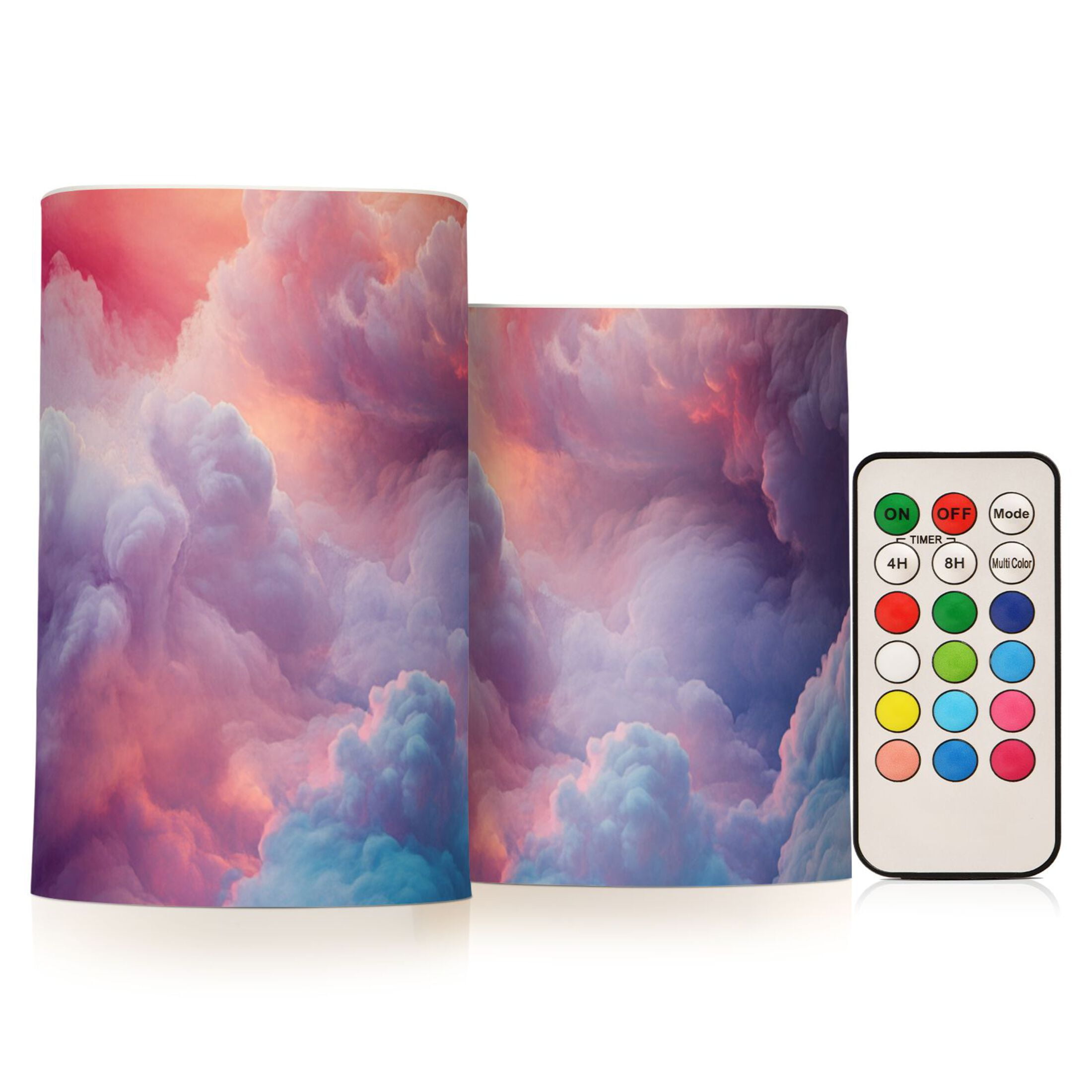 Colorful Clouds Dreamy Colors Flickering Flameless Candles LED Tealight Battery Operated with Remote Set of 2 Holiday Decor Ornaments