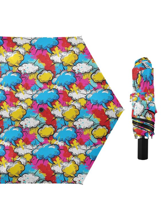 Colorful Clouds Graffiti Compact Sun Umbrella Windproof Travel Umbrellas for Rain Strong Portable UV Protection