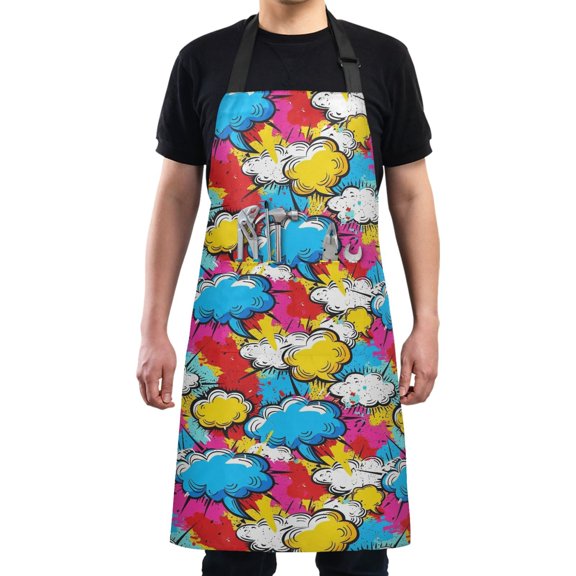 Colorful Clouds Graffiti Kitchen Apron with 2 Pockets Adjustable waterproof Cooking Aprons for Women Men Chef
