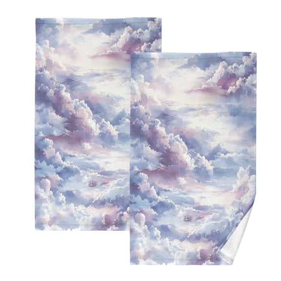 Colorful Clouds Set of 2 Pure Cotton Towels, 16'' x 28'', Highly Absorbent and Soft