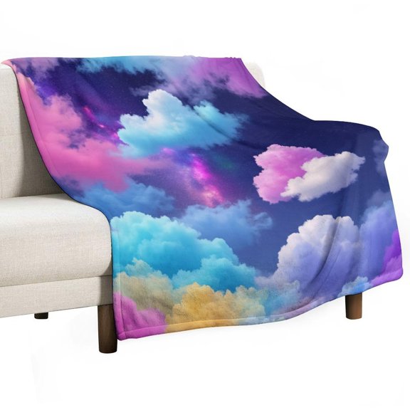 Colorful Clouds in Starry Sky Blankets Bedroom Living Room Sofa Throw Blankets for Beds