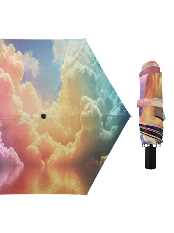 Colorful Clouds on Sea Compact Sun Umbrella Windproof Travel Umbrellas for Rain Strong Portable UV Protection
