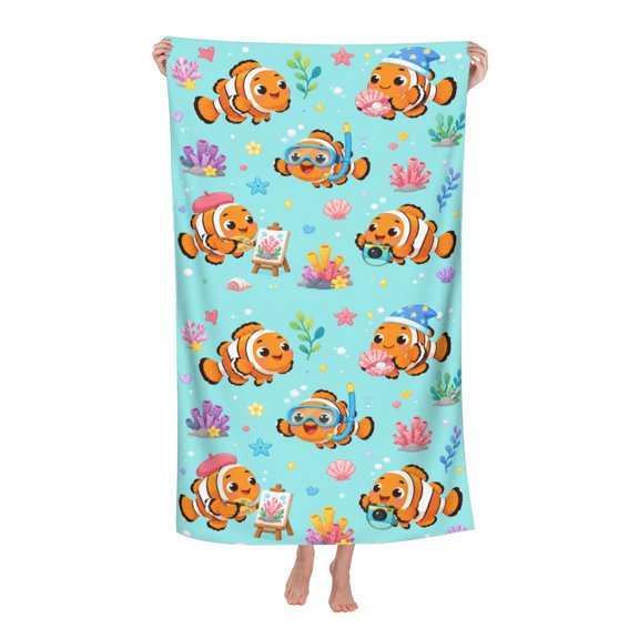 Colorful Clownfish Coral Reef Pattern Soft Bath Towels Absorbent Bathroom Towel for Beach Hotel Gym Spa Shower